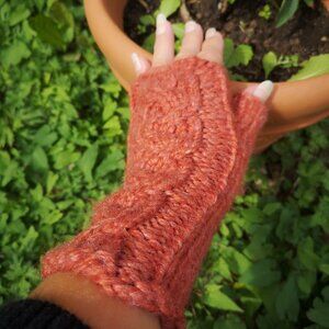 Sustainable Thick Handmade Fingerless Knit Gloves Arm Warmer Recycled Plastic
